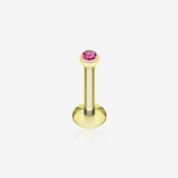 Gold Plated Gem Ball Internally Threaded Labret-Fuchsia